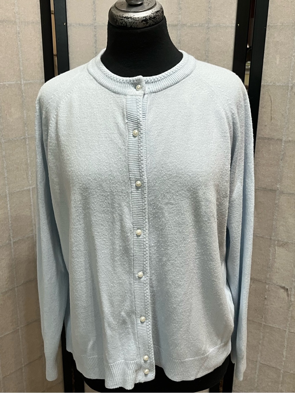 Debbie Morgan Light Blue Pearl-Button Cardigan women size L